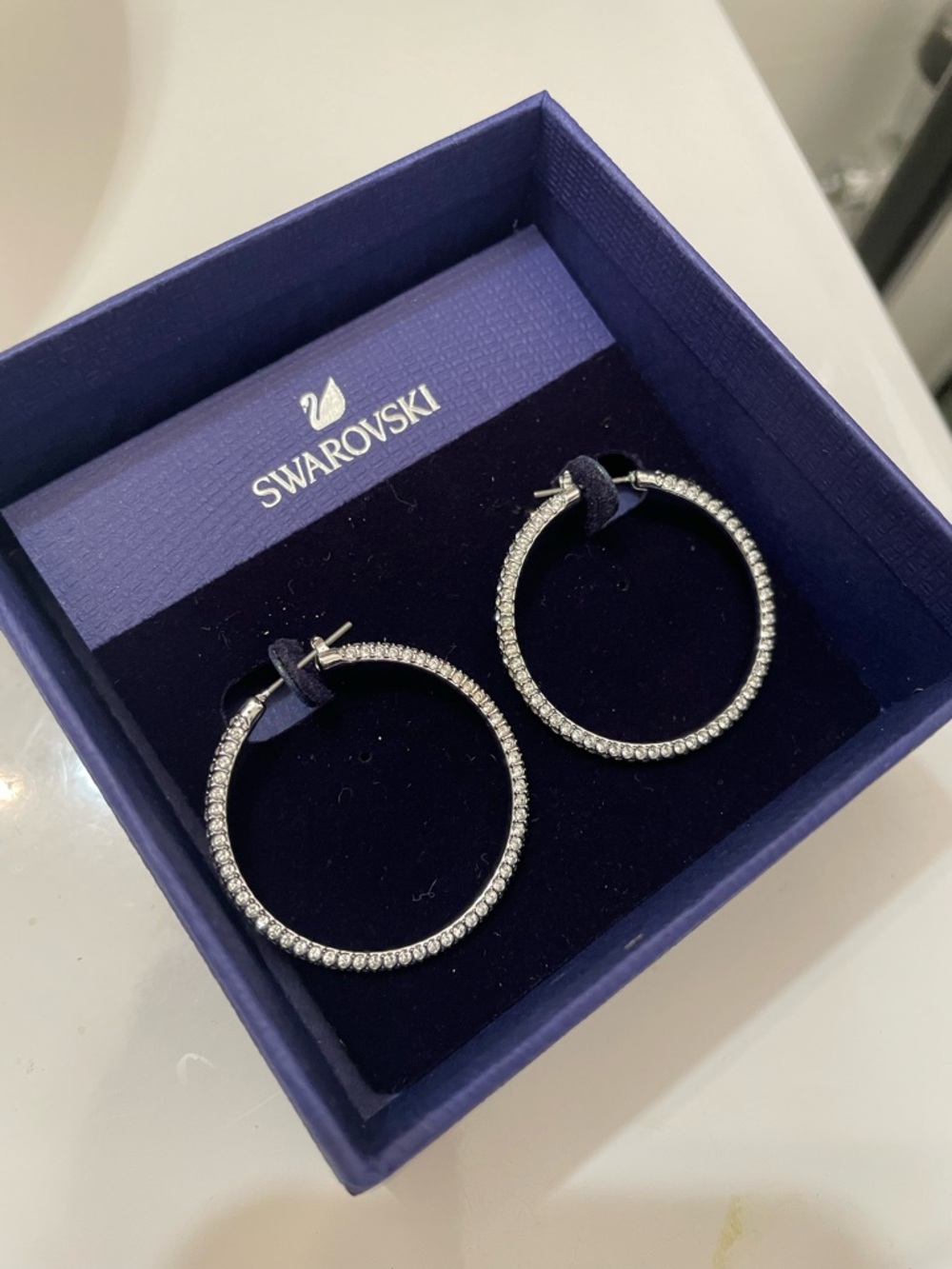 Swarovski Silver Crystal Hoop Earrings